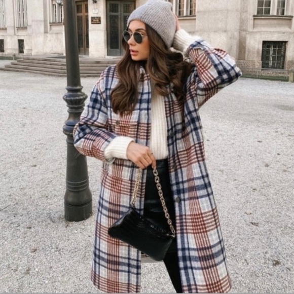 Zara Jackets & Blazers - ZARA Longline Plaid Overshirt - Blogger Favourite